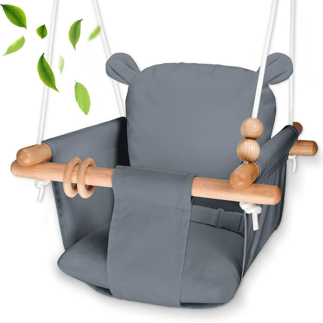 Columpio para bebés para exteriores, asiento seguro de lona y madera para interiores, columpio para bebés para niños pequeños, columpio para bebés para exteriores con cinturón de seguridad,