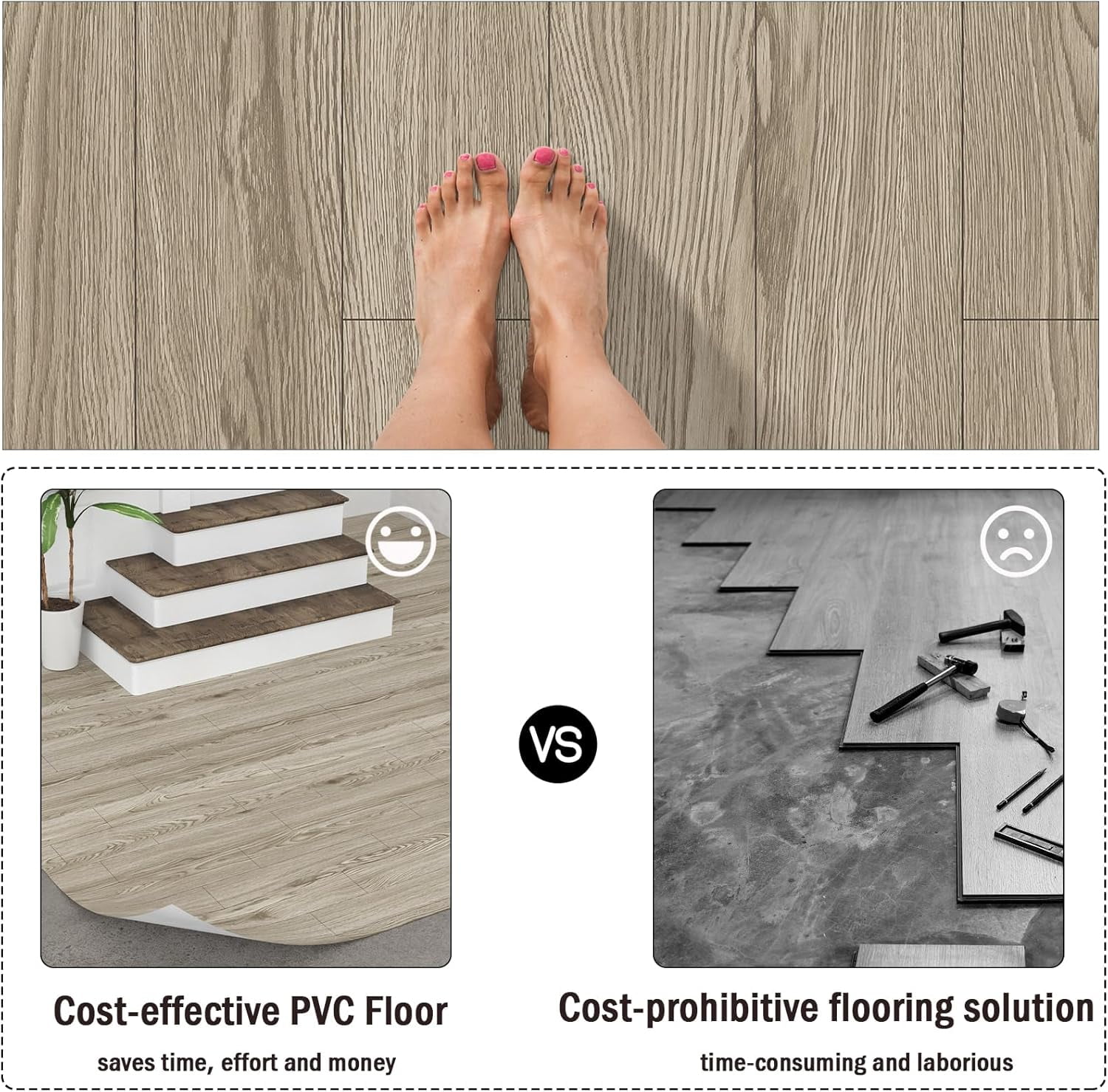 Peel and Stick Vinyl Flooring Roll 24"x 393"/ 64 Sq.Ft, Self Adhesive Vinyl Wood Flooring Planks Floor Tiles Stickers Waterproof for Bathroom Living Room Bedroom Kitchen RV, Light Brown Wood