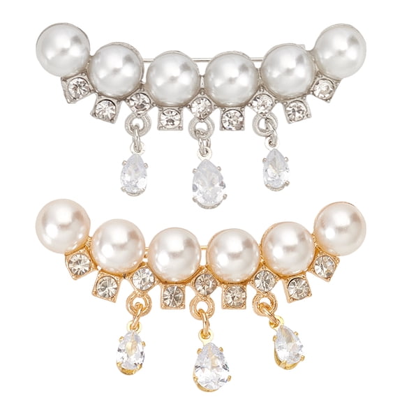 2 Pcs Pearl Brooch Clips 2 Colors Sweater Shawl Clips Alloy Rhinestone Brooches Cardigan Clip Collar Pins Dress Sweater Collar Brooches for Women