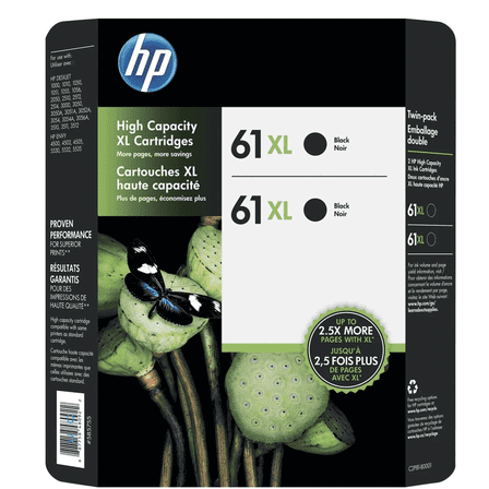 Original HP 61XL High Yield Black Printer Cartridge Twin Pack compatible with HP Printers