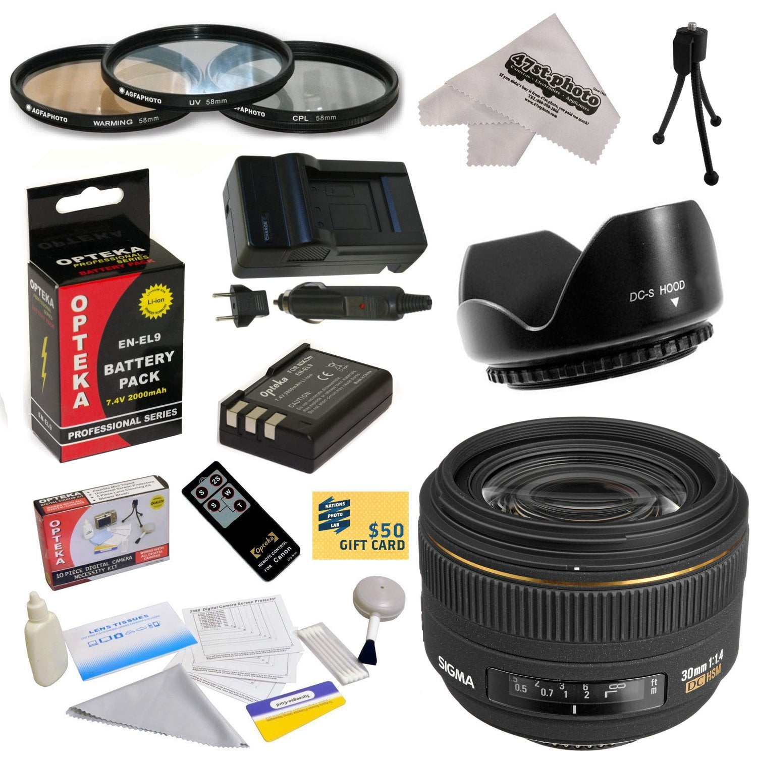 Sigma 30mm f/1.4 EX DC HSM Autofocus Lens for Nikon with 3 Piece 