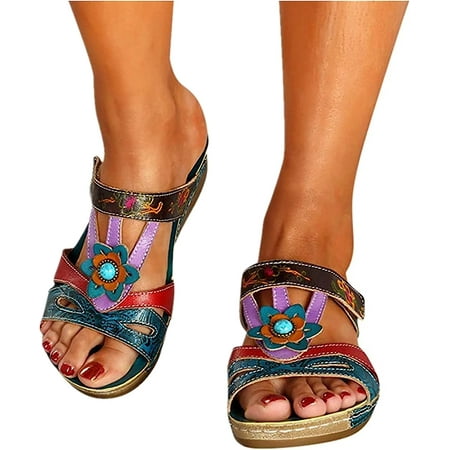 

Sandals Women Fashion Floral Hollow-Out Orthopedic Flip Flops Arch Support Slippers Comfy Roman Open Toe Sandal