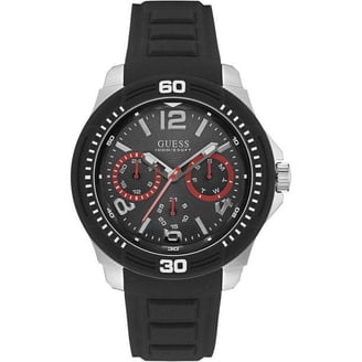 GUESS GENTS SILVER TONE CASE BLACK SILICONE WATCH U1253G1  display picture 2