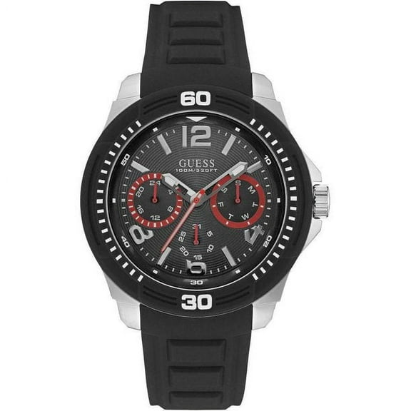 Guess Men W0967G1 Round Dial Black Silicone Strap Watch