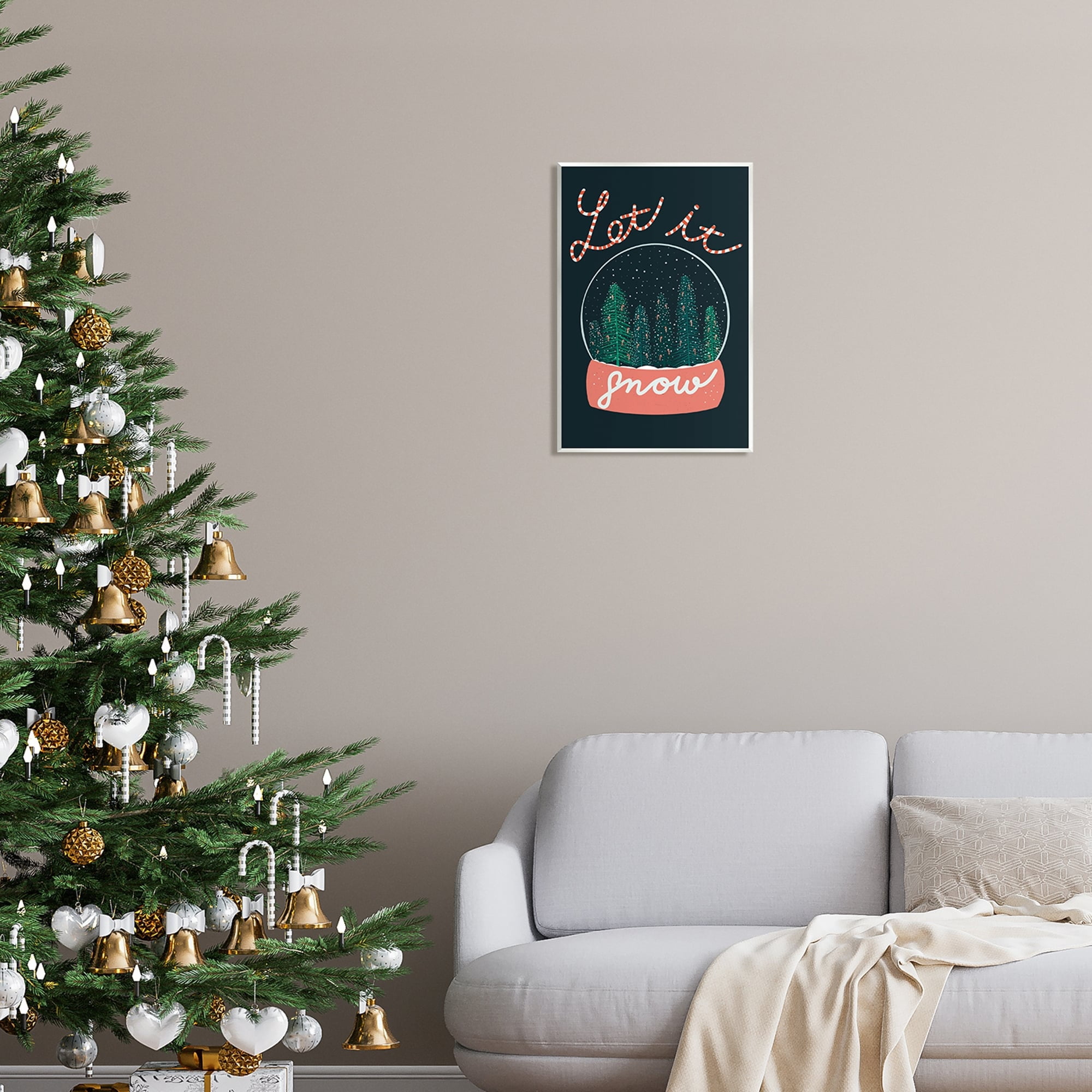 Stupell Industries Let It Snow Seasonal Winter Globe Candy Cane Text Graphic Art Unframed Art Print Wall Art, Design by Dominika Godette