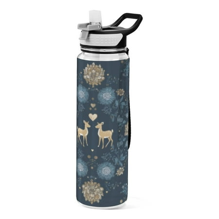 BZSMCE Sport Bottle Mini Deer Floral Night Outdoor sports Water Bottle Size: 10.4x3in