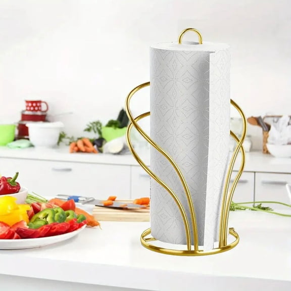 MMJ Paper Towel Holder Gold Stand Freestanding Weighted Base Suction Cup One Hand Tear Kitchen Dining Countertop 11.81x6.69in
