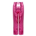 thumbnail image 6 of XFLWAM Women's Shiny Metallic Rave Pants Straight Leg Faux Leather High Waist Pants with Pockets for Party Club Streetwear Hot Pink S, 6 of 8