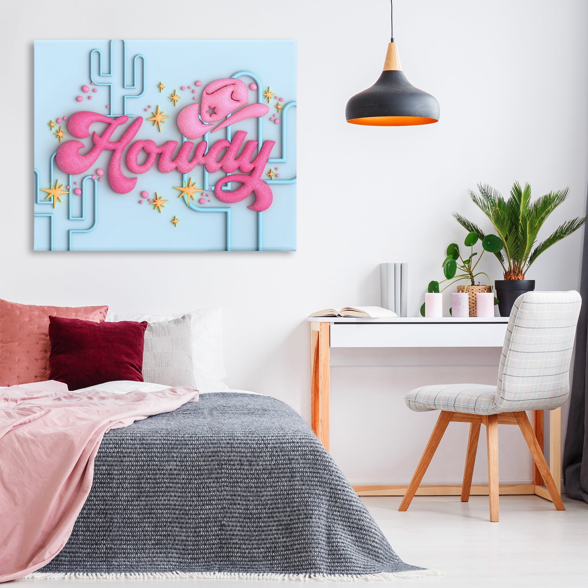 Stupell Industries Retro Howdy & Cactus Entertainment Painting Wrapped Canvas Art Print Wall Art, 48 x 36