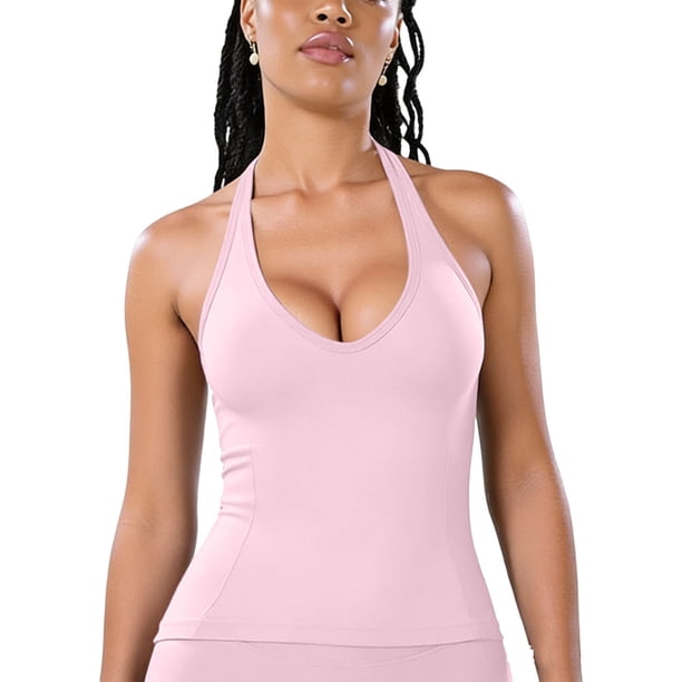 Yoga Tank Tops para Mujeres Fuera Del Hombro Push-Up Acolchado sin Costuras Espalda Fitness Pilates Transpirable Humedad-Wicking Poliéster