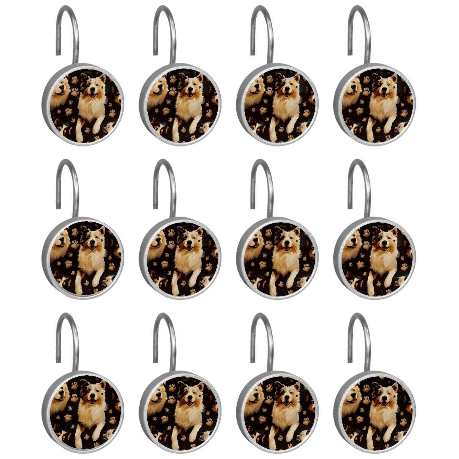 HemaKayy 12 Pcs Shower Curtain Hooks Bathroom Decorative Accessories Australian Shepherd Dog