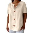 thumbnail image 2 of Beige Womens Blouses Linen Shirts for Women Summer Cotton Linen V Neck Short Sleeve Tops Loose Vacation Beach Solid Blouses Tunic Tops Ladies Tops and Blouses, 2 of 6