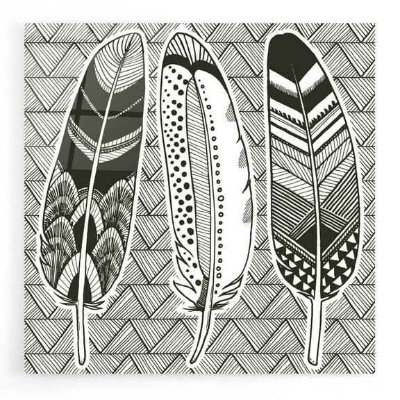 Epic Art 'Geo Feathers I Zentangle' by Sara Zieve Miller, Acrylic Glass Wall Art, 12"x12"