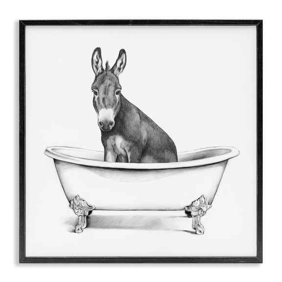 Stupell Industries Rustic Lodge Donkey in Bathtub Sketch Black Framed Giclee Art, 12 x 12, by Victoria Borges