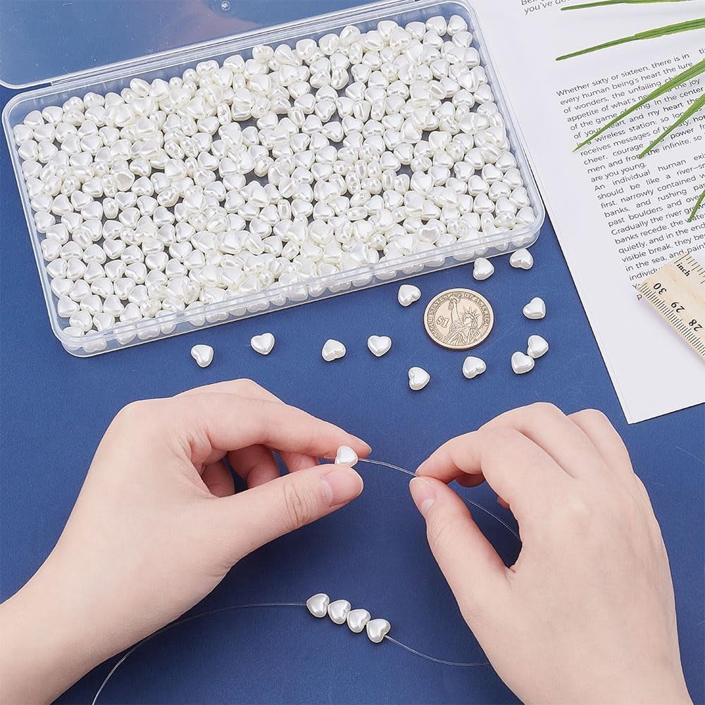 1set 500pcs ABS Plastic Imitation Pearl Beads Heart Seashell color 8x9x5mm Hole: 1.5mm