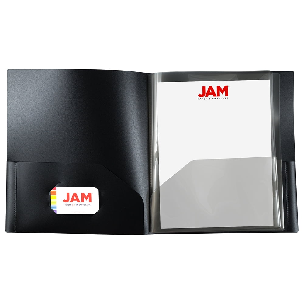 JAM Paper Heavy Duty Plastic Multi Pocket Folders, 10 Pocket Organizer, Black, Bulk 72/Pack