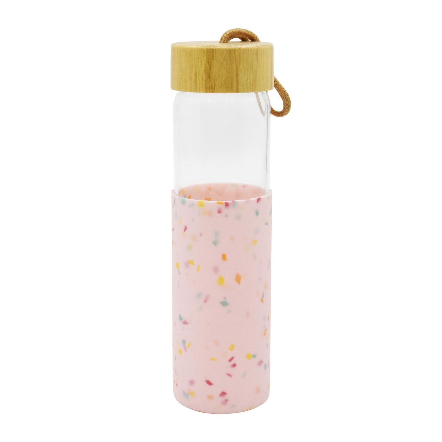 Bouteille d'eau en verre rose Hometrends avec manchon en silicone, 20 oz, 1 pièce