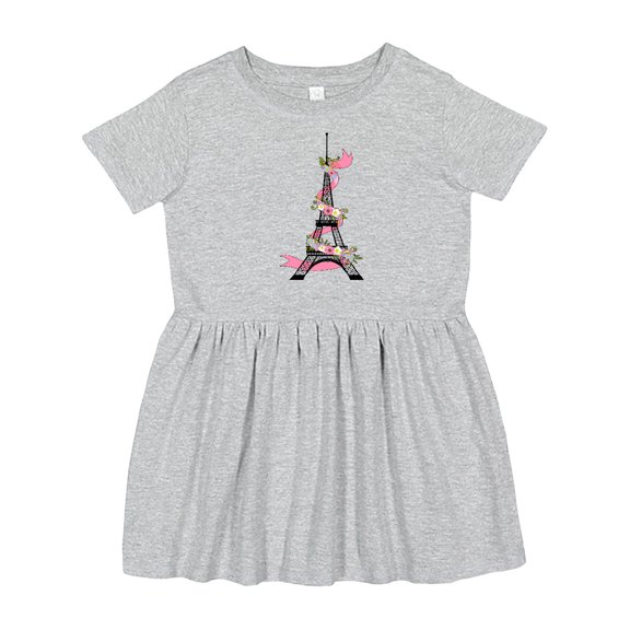 Inktastic Eiffel Tower in Paris with Flowers and Pink Banner Girls Toddler Dress