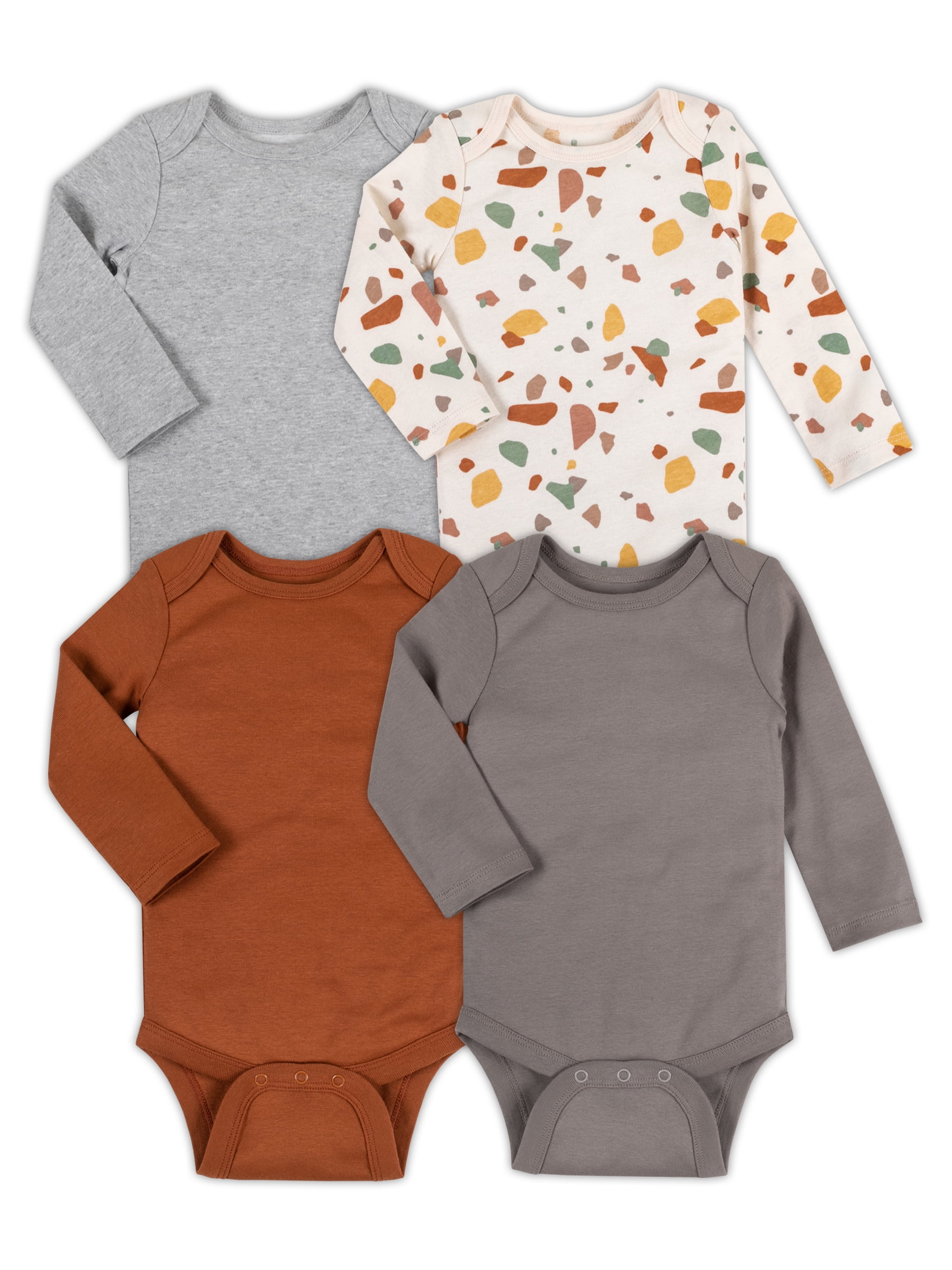 Little Star Organic Baby Unisex 4 Pk Long Sleeve Bodysuit, Size Newborn - 24 Months