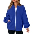 thumbnail image 6 of Resicozy Zip Up Jacket for Women No Hood Casual Spring Fall Lightweight Oversized Jacket Hoodless Sweat Jacket with Pocket Blue L, 6 of 7