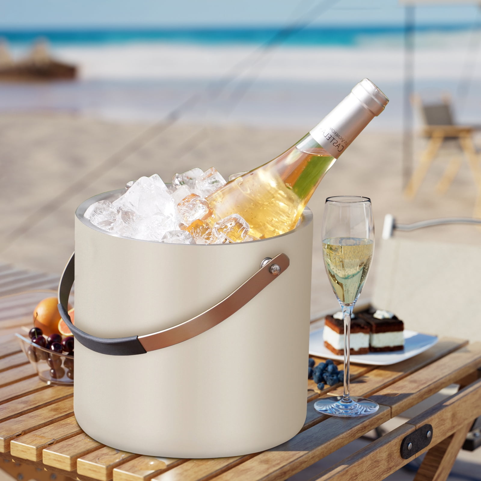 3.2L Ice Bucket with Silicone Lid, Scoop & Strainer, Double Wall Stainless Steel Insulated Ice Bucket for Parties & Cocktail Bar, Keep Ice Frozen Longer