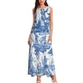 thumbnail image 2 of Blue and White Toile de Jouy Long Dress loose wom's dress cute dress Wom's long ladies dresses for wom02, 2 of 6