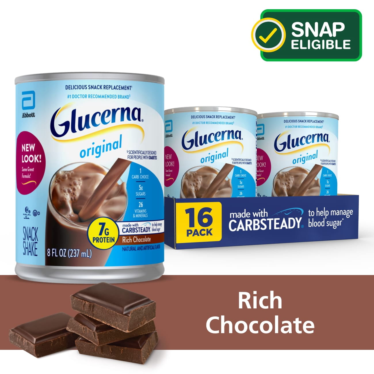 Glucerna Nutritional Snack Shake, Rich Chocolate, 8-fl-oz Can, 16 Count ...