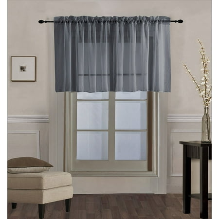 Fall Swag - (V16) CHARCOAL 1PC Elegant Straight Sheer Rod Pocket Swag Waterfall Valance, 55