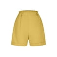thumbnail image 6 of Staron Summer Pants for Women Linen Casual Wide Leg Shorts Elastic Waist Loose Comfy Solid Color Straight Leg Pants, Yellow L, 6 of 7