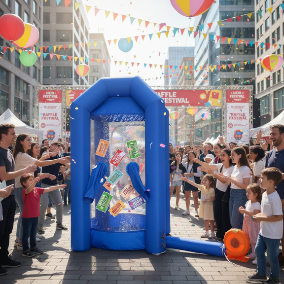 Sayok 4.9x8.2ft Inflatable Cash Cube Money Machine Booth for Party Advertising Promotion without Blower (Blue)