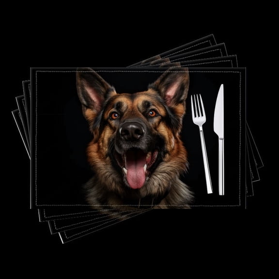 BaHomeck placemats Set of 4 Happy German Shepherd Dog With Tongue Out Cotton Linen rectangle Placemats for Kitchen Dining Table Indoor,Outdoor,18*12inch