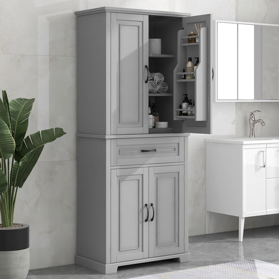 S-HOME Versatile Bathroom Storage Cabinet with Multiple Storage Spaces, Featuring Doors and Drawer, Adjustable Shelf
