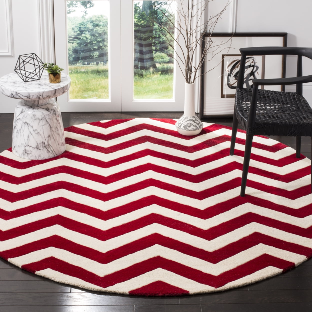 SAFAVIEH Chatham Jake Zigzag Stripes Wool Area Rug, Red/Ivory, 6' x 9'