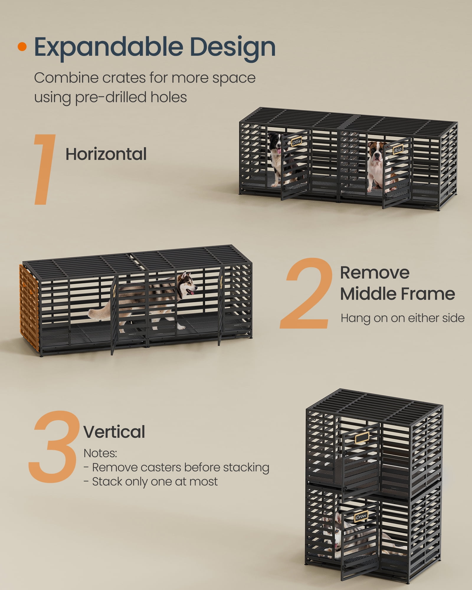 Heavy-Duty Dog Crate, 42.1 x 27.6 x 32.5 Inches Dog Cage for Large Dogs, Expandable Dog Kennel