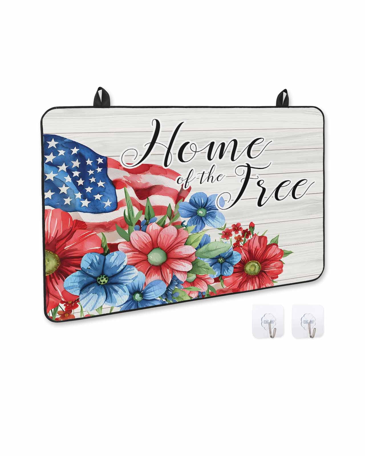 nqOlkjepod Large Induction Cooktop Protector Mat 24"x21", 4th of July Stove Top Covers for Electric Stove, Independence Day Blue Red Floral Retro Stove Burner Cover Mats, Glass Top Stove Cover