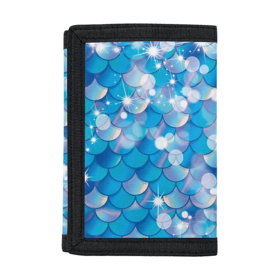 Chririnla Iridescent Mermaid Scale Pattern Little Boys Wallets, Polyester Money Bag for Outdoor Sports, Velcro Zippered Children's Wallet