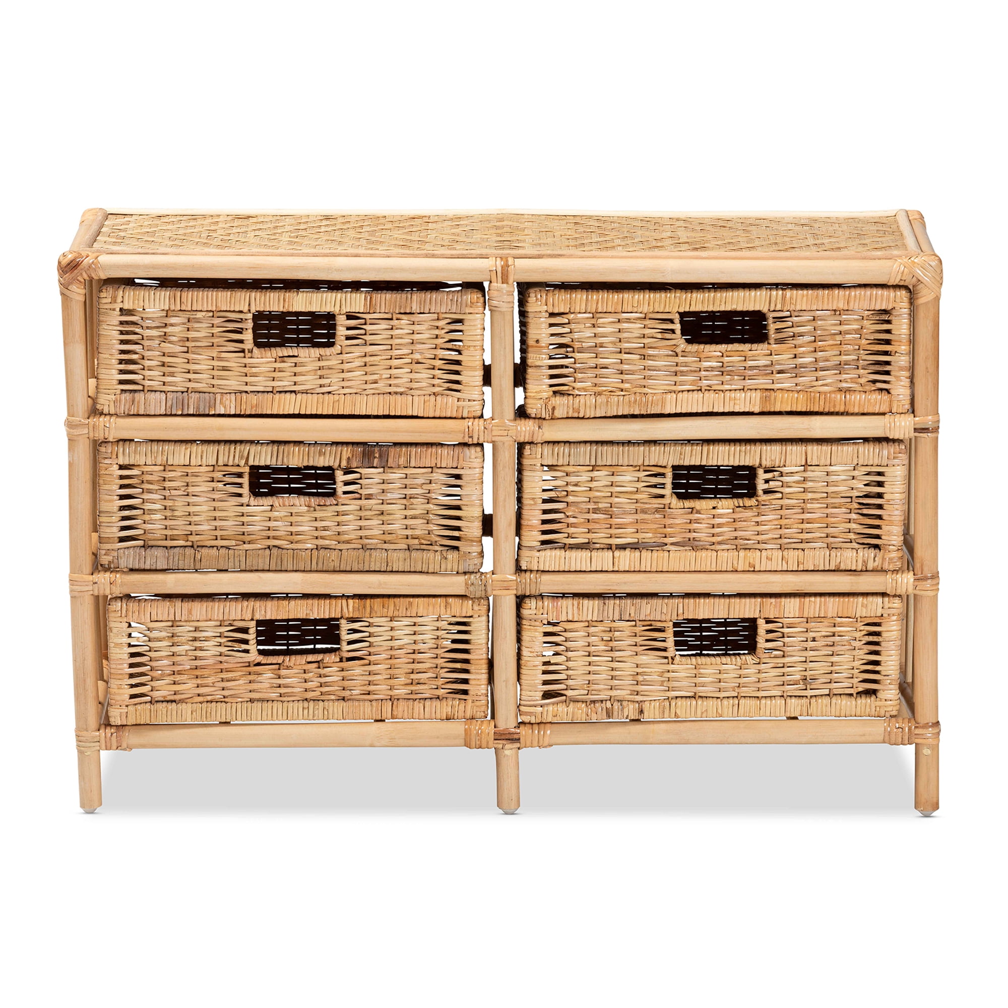 bali & pari Dariana Rattan BOHO Storage Cabinet, 6-Drawer, Natural Brown
