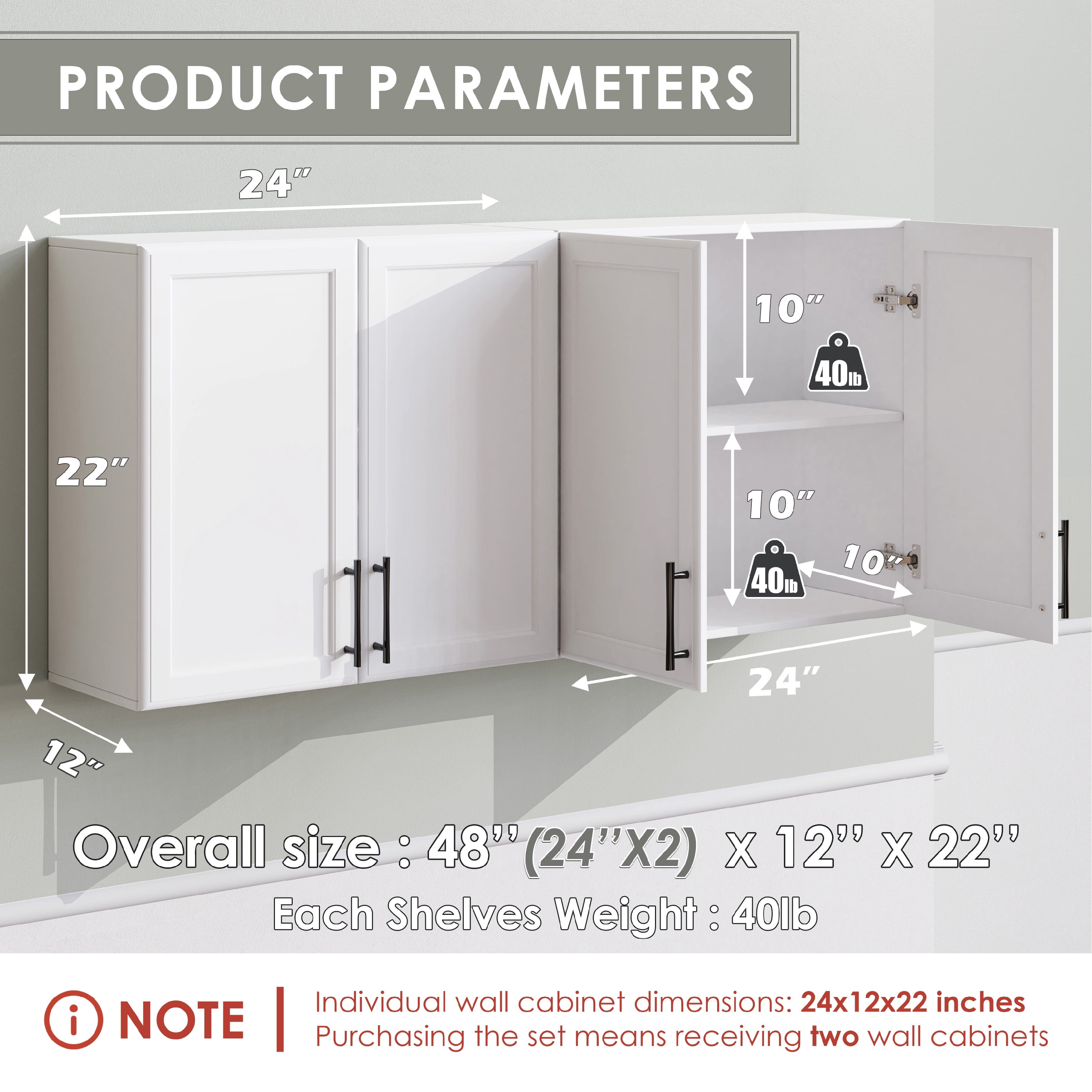 Laundry Room Cabinets Wall Mounted Set of 2, Upper Cabinets with Adjustable Shelf, Wall Storage Cabinet for Bathroom/Kitchen/Restroom, White