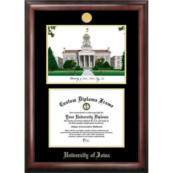 Campus Images IA995LGED-1185 8.5 x 11 in. University of Iowa Gold Embossed Diploma Satin Mahogany Frame with Lithograph