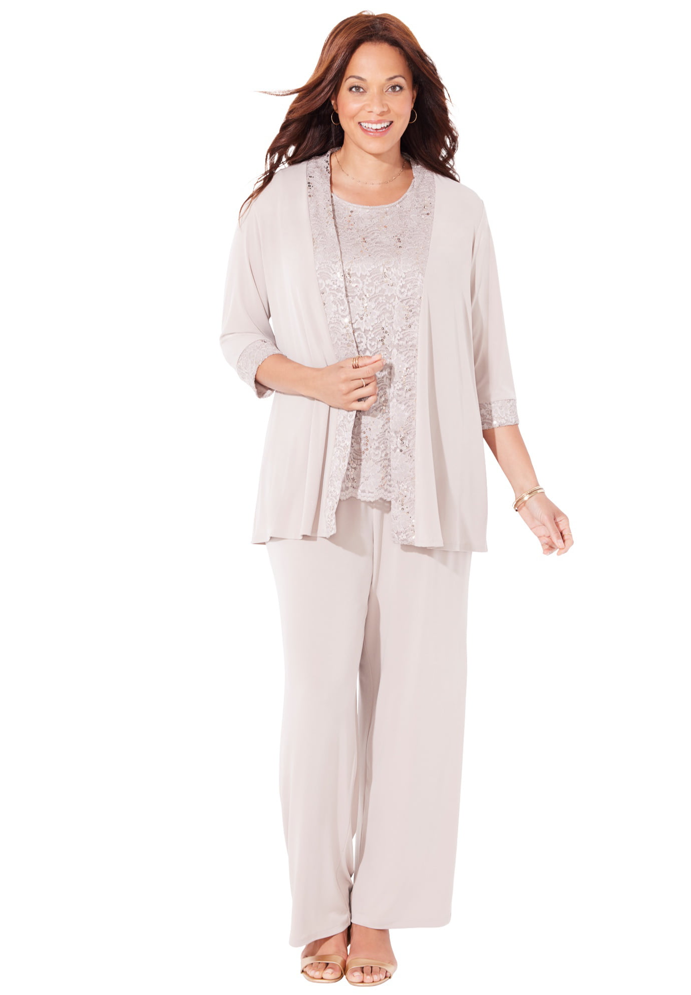 Catherines Women's Plus Size 3-Piece Lace Gala Pant Suit - Walmart.com