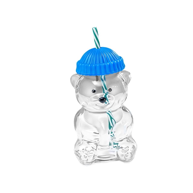 Vaso de cristal con forma de oso de 560 ml, bonita botella con tapa para café, leche, té y zumo. Azul