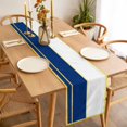 thumbnail image 3 of Modern Navy Blue Gold Table Runner - 48 Inch Long Minimalist Geometric Yellow Striped Cotton and Linen Blended Dress Scarves Farmhouse Table Runner for Kitchen Dining, Coffee Table, 13" x 48", 3 of 8