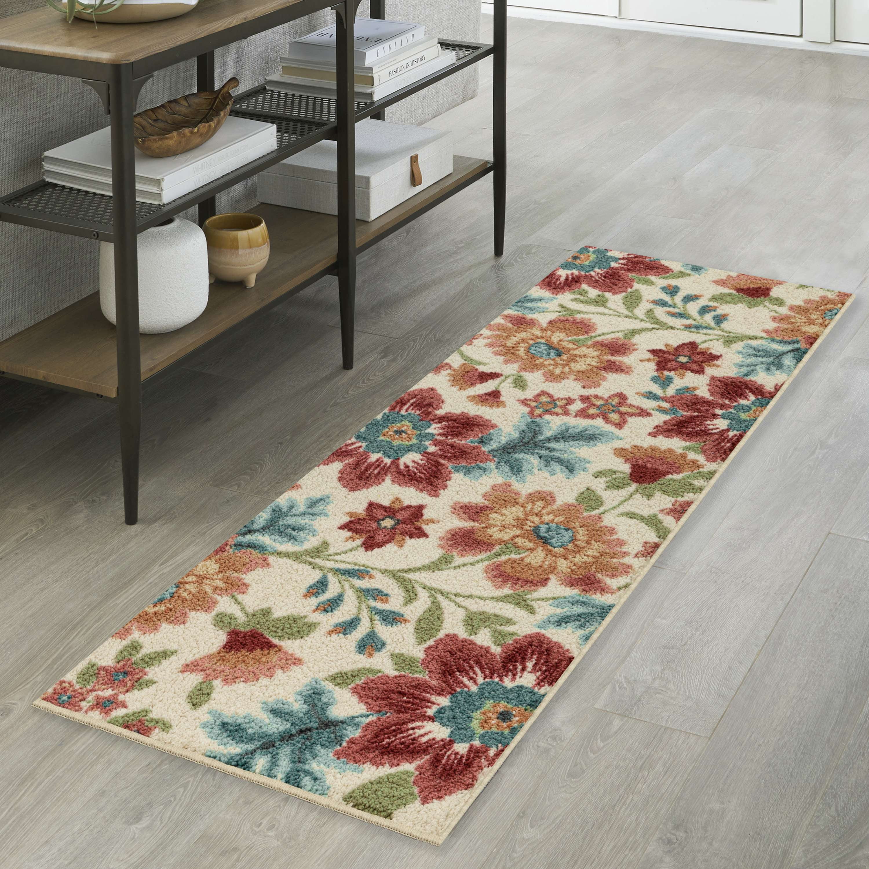 (2 pack) Mainstays Farmhouse Oversized Floral Cream Multicolor Indoor Hallway Runner Rug, 2'x6'