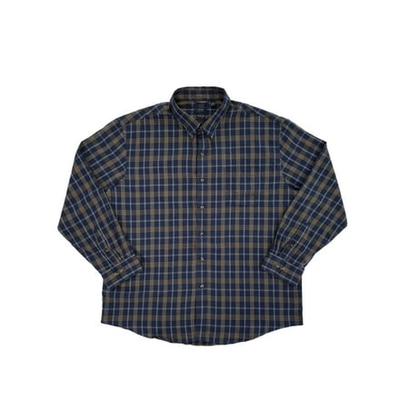 Heritage Plaid Shirt - Mens Navy Blue & Gold Plaid Heritage Twill Button-Front Shirt XX-Large
