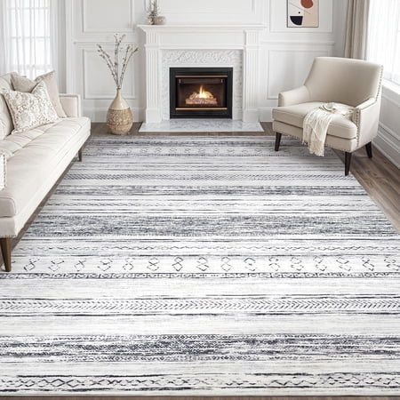 Toyoso 9x12 Area Rug Living Room Rugs - Washable Large Soft Neutral Boho Moroccan Bohemian Farmhouse Rug Indoor Floor Carpet for Bedroom Under Dining Table Home Office Decor - Light Grey