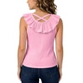 thumbnail image 6 of Ribbed Tank Tops Kids Girls Ruffle Neck Sleeveless Summer Shirts Relaxed Vacation Casual Loungewear 6 Years, Pink, 6 of 7