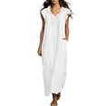 thumbnail image 2 of Nmnitkp Women's Ruffle V Neck Maxi Dress, Flutter Sleeveless Loose Linen Blend Dress with Pockets, Casual Summer Dress for Beach Vacation & Daily Wear White,XL, 2 of 8