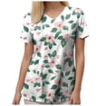 thumbnail image 5 of felwors Print Scrub Tops Women Floral Scrubs V Neck Short Sleeve Stretch Nurse Uniform with Pockets Functional Workwear (White, L), 5 of 5