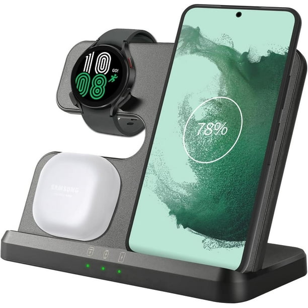 Cargador Inalámbrico BVILY 3 en 1 Rápido Compatible con GalaxyS23/S22/S21/S20/Z Flip, Watch 5/4/3/Ac