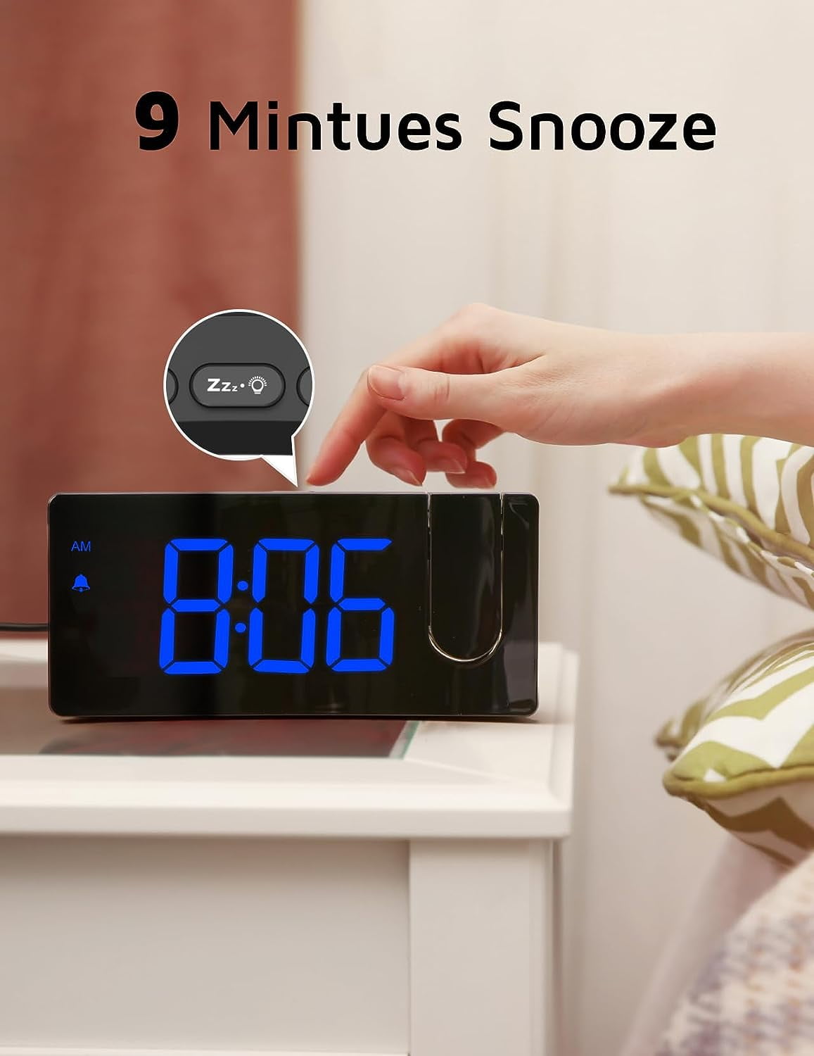 Mpow Projection Alarm Clock, Digital Clock with 180° Rotatable Projector, 3-Level Brightness, Progressive Volume, USB Charger, Battery Backup, 9mins Snooze, 12/24H, Digital Alarm Clock for Bedroom